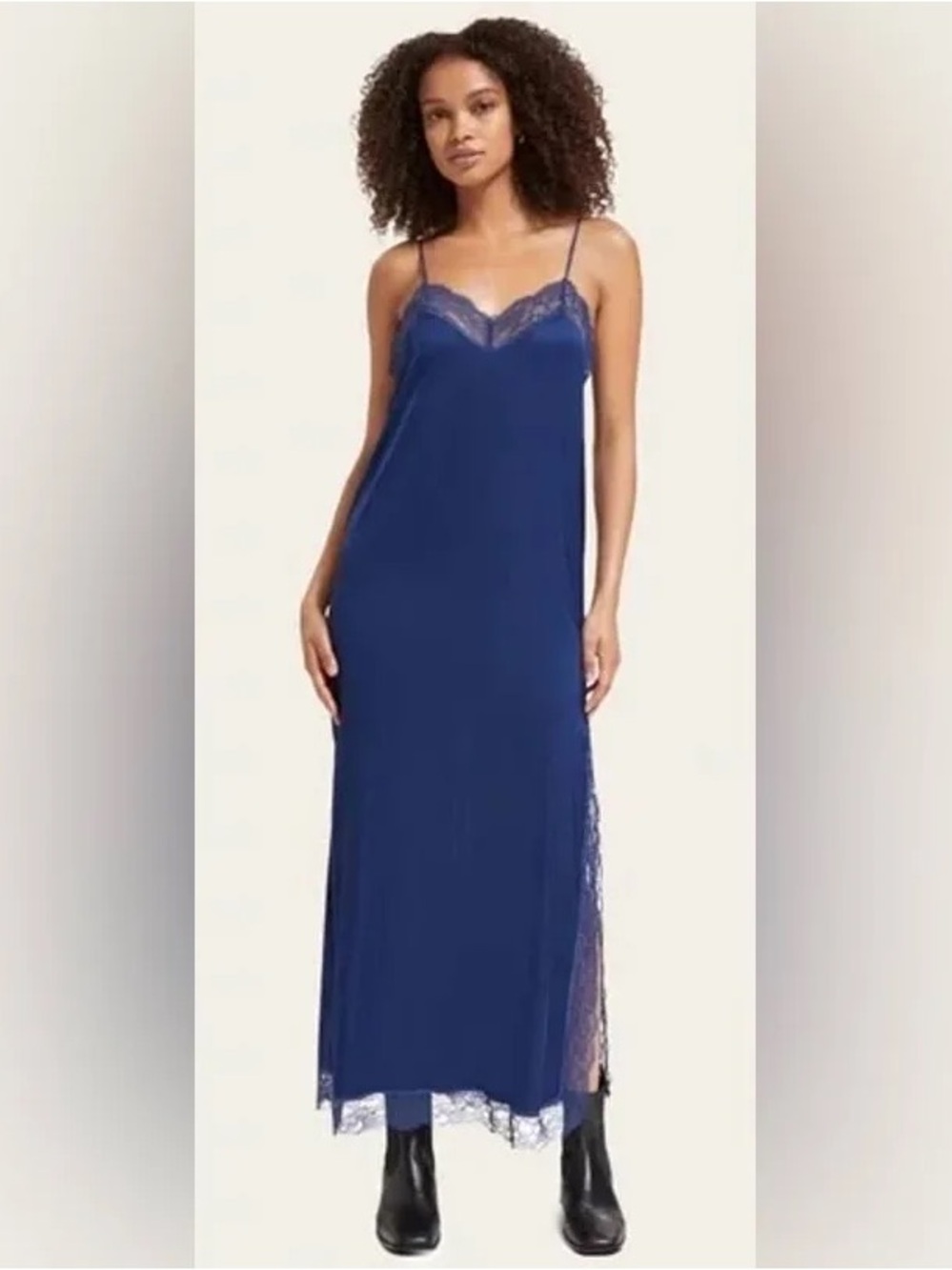 Scotch & Soda Navy Lace-Trim Slip Maxi